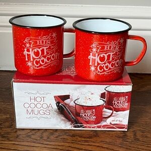 Set of 2 Small Tin Hot Cocoa Mugs - His and Her, Red